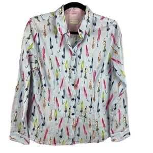 MILANO Italy Light Blue Pink Umbrella Button Down Cotton Shirt Small 38EU